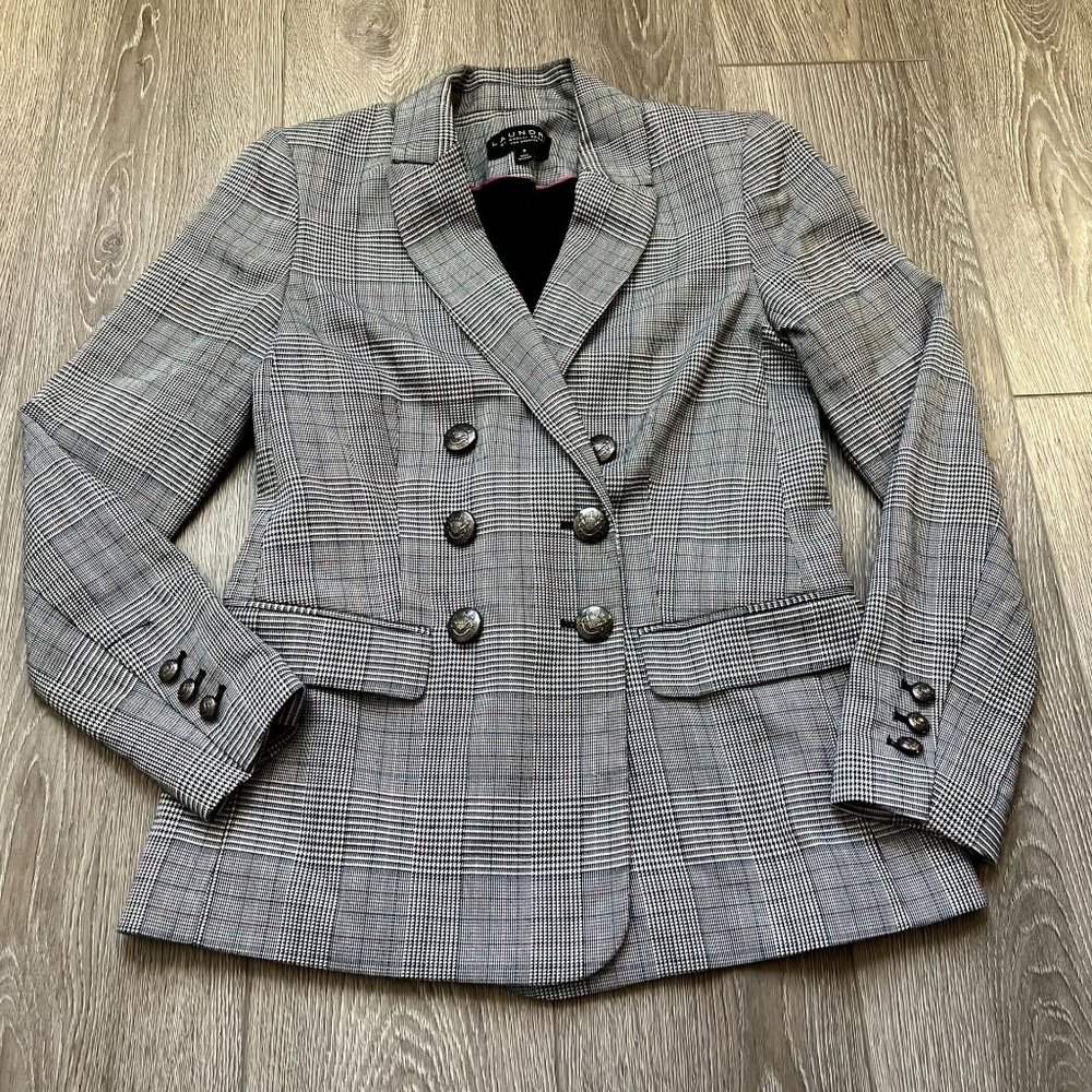 Laundry by Shelli Segal Double-breasted Blazer In Black Plaid Sz 2